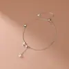 Tobillera de plata de ley s925 Fangxing mariposa para mujer verano cuentas elásticas borla de flor diamante estilo japonés y coreano pequeña fresca mori dulce