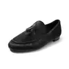 Zapatos de Cuero Estilo Británico de 1.8cm Primavera 2026 Nuevos Mocasines de Punta Redonda Planos sin Cordones con Borlas de Media Caña