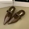 2025 Chinelos Meia-Calça de Pelo de Coelho Macio de Boca Profunda para Mulheres Outono e Inverno Calçados Externos Mules com Biqueira Forrados de Lã Salto Alto