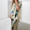 Verão 2026 Novo Estilo Transfronteiriço Europeu e Americano Comércio Exterior Moda Feminina Estampado Gola Lapela Botão Único Calça Longa Terno Casual