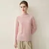Suéter de malha 100% caxemira pura, novo estilo outono e inverno, pulôver feminino solto curto com gola semi-alta e bordas dobradas, suéter de base