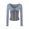 Camiseta de Manga Larga con Cinturón Estilo Puro Deseo Falsa de Dos Piezas para Mujer Otoño 2026 Camisa Base Adelgazante Camiseta Superior