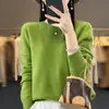 Suéter 100% Lã Pura para Mulheres, Novo Estilo Outono e Inverno, Cor Sólida, Suéter de Tricô Simples Pulôver, Top Base Soltinho, Versátil