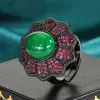 Transfronterizo Nuevo Modelo Joyería Huabi Cobre Chapado en Oro Imitación Calcedonia Verde Nicho Retro Conjunto Piedra Principal 10*12