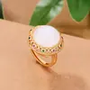 Anillo de jade blanco de Hetian natural con incrustaciones huecas bañado en oro de plata esterlina nuevo de verano, anillo ajustable abierto