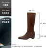 Botas de Montar Cuadradas de 9 cm de Altura, Directo de Fábrica para Mujer, Nuevo Estilo Otoño e Invierno 2026, Tacón Kitten, Forradas de Borrego, Cierre Trasero, Botas Largas