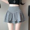 Falda de pastel con lunares grises para mujer, falda asimétrica con volantes de verano, para mujer petite, de cintura alta, línea A, falda abullonada