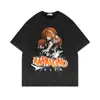 Camiseta Vintage Lavada de Manga Corta Anime Haikyuu Oversize Retro Americano de Media Manga de Algodón Estilo Básico Popular