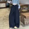 Calça feminina estilo americano picante, com corte curvo, para primavera e outono 2026, novo modelo, cintura alta, modeladora, solta, calça casual de perna larga para baixinhas
