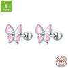 Brincos de Prata Ziyun novos mini de prata 925 borboleta rosa tarraxa brincos pequenos requintados banhados a platina atacado SCE1495