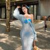 Novo Maiô Tailandês Blusa Amarela Vestido Longo de Férias Biquíni Foto Lindo Maiô de Alta Qualidade para Águas Termais