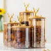 Frasco de Vidrio de Borosilicato Ámbar con Cabeza de Ciervo Tapa de Bambú Sellado Frasco de Almacenamiento para Frutos Secos y Snacks Frasco Sellado Multiusos
