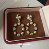 Pendientes Ovalados de Esmalte Incrustado con Pedrería Vintage Trabajo Pesado Pendientes Exquisitos Lujo Ligero Sensación de Gama Alta Joyería para Orejas
