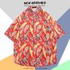 Camisa de Manga Corta de Seda Helada de Verano para Hombre, Camisa Floral Playera de Tendencia Nacional Hawaiana, Camisa Versátil de Estilo Hong Kong Holgado Japonés para Hombre