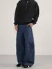 Muxi Roupas Calças de Trabalho Wide-Leg Retrô Perna Reta Toque de Alto Padrão Caimento Solto Calças Jeans Longas para Homens
