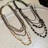 Collar Multicapa de Perlas de Cristal Estilo Nuevo Europeo y Americano, Cadena para Clavícula Versátil de Moda Dulce y Fresca, Cadena para Suéter de Nicho de Lujo Ligero para Mujer
