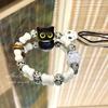 Pulseira de Cerâmica Gato Caveira Mimi Desenho Animado Feminina Design de Nicho Corda Trançada Retrô Pulseira de Contas Acessórios