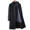 Casaco masculino 100% lã, estilo longo para outono e inverno, forro de plumas removível, casaco quente de luxo de alta qualidade para homens de meia-idade
