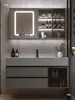 Juego de Gabinete de Baño de Madera Maciza Integrado con Roca, Lavabo Minimalista Moderno, Espejo de Lavabo, Lavabo de Tocador de Baño
