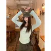 Camiseta Yinhe Verde Falsa de Dos Piezas de Manga Larga para Mujer Otoño Diseño Estilo Coreano Sentido de Diseño Corte Ajustado Capa Interior Capa Base Top