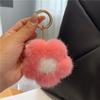Lindo llavero con colgante de flor de pelo de visón para coche, con forma de corazón de niña, bola de peluche, adorno colgante para bolso, regalo de cumpleaños