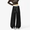 Calça Jogger de Tricô Roxo Color Block com Cintura Alta Pesada Perna Reta Masculina e Feminina Outono Novo Solta Casual Esportiva