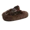 Pantuflas Baotou para Mujer de Exterior de Piel y Algodón Calientes para Mujer con Aumento de Altura Hebilla de Cuero Nueva Suela Gruesa Simple con Forro de Piel