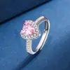 Venda Quente Transfronteiriça Anel Feminino Coração Pedra Principal Rosa Diamante Branco Halo Dupla Camada Conjunto Anel com Fileira Fina de Diamantes Acessórios Estilo Delicado