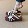 Sandálias Romanas de Salto Anabela Quadradas com Tiras Cruzadas e de Calcanhar, Tecidas, Estilo Retro de Nicho, Modelo Novo 2026 para Mulheres