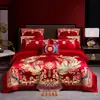 Conjunto de cuatro piezas para boda de algodón de fibra larga de Xinjiang de los años 120, edredón bordado de alta gama para la industria pesada, funda de edredón de algodón rojo