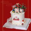 Decoração de bolo de Natal 2024 urso coelho cartão anel de grama folhas chuva seda véspera de Natal festa de feriado plug-in