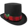 Sombrero Negro de Caña Alta Navideño con Cinta de Cuadros Rojos Sombrero de Muñeco de Nieve Accesorios de Decoración para Escenario Fiesta en Stock