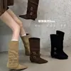 Botas de jinete de moda otoñal e invernal estilo occidental, botas largas de punta para mujer, nuevas botas de cowboy con tacón de cuña vintage 2026
