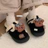 Zapatos de Invierno para Mujer con Bloques de Color Retro, Lazo, Peluche de Osito de Peluche, Cálidos para Exteriores, Zapatos Birkenstock, Lindos Zapatos de Algodón con Mariposas