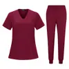 Ropa de Trabajo de Manga Corta Nueva Temu Estilo Europeo y Americano 95% Poliéster 5% Spandex Elástica Secado Rápido Uniformes para Enfermeras y Personal Médico
