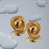 INS Novos Brincos Redondos de Aço Inoxidável com Textura de Fio de Ouro 18k, Joias de Aço Inoxidável, Presente de Personalidade para Senhoras