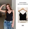 Camisole Quente de Gaze Escovada com Renda e Decote em V Outono/Inverno com Sutiã Embutido Ajustada Próxima ao Corpo Amiga da Pele Não Apertada Camada Base Top