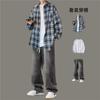 Conjunto de Roupas Masculinas para Primavera e Outono, Camisa de Manga Longa Xadrez, Estilo Fino Combinado com Jeans, Conjunto Casual de Três Peças para Homens, Estilo Casual Leve e Maduro