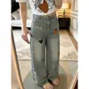 Chao Li tiene en stock jeans bordados lavados con efecto desgastado retro americano para mujer, nuevos pantalones rectos de pierna ancha ajustados para otoño