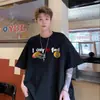 Estilo Americano Shopper Camiseta Guapa Estampada de Manga Corta para Hombre Verano Nueva Popular en Ins Marca Camisa de Manga Media Base Cuello Redondo Top Creativo