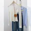 Camiseta Básica de Punto Morada Puramente Sexy de Manga Larga para Mujer, Principios de Otoño 2025, Delgada Ajustada Cuello Redondo Patchwork Top Interior