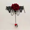 Pulseira Europeia e Americana de Renda Preta Transfronteiriça com Anel Retro Halloween Ornaments de Mão Flor Pérola Pulseira de Noiva