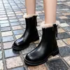 Botas de Tacón Grueso para Mujer 2025 Nuevo Otoño e Invierno Estilo Británico Súper Populares Chelsea Forradas de Polar Botines Cortos para Mujer Botas Ajustadas Botas de Algodón