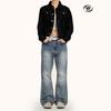 Yongfang Jeans Retrô Americano para Homens e Mulheres, Solto de Perna Reta Caimento até o Chão Perna Larga Solto Dad Calças Casuais