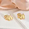 Brincos de Pérola Novos Estilo Francês Luxo Leve Mais Vendidos Transfronteiriços, Brincos de Aço Inoxidável Dourado 18K, Acessórios de Orelha de Aço Titânio de Alta Qualidade