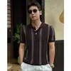 Camisa polo, camisa de punto, camiseta de manga corta para hombre, con cuello camisero, rayas caladas, estilo old money, verano, venta al por mayor de fábrica transfronteriza