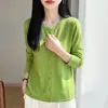 Cardigan Curto Versátil de Verão Peça de Roupa de Seda Gelada Textura Respirável Design Vazado Sensação de Resort Sensação Refrescante Camisa Feminina com Gola Redonda Proteção Solar