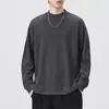 Moletom masculino gola careca estilo casual minimalista de outono, corte solto, peso pesado, versátil, quente, camiseta de manga longa, peça básica, atacado da moda