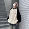Suéter masculino outono e inverno Novo retrô americano gola redonda estilo universitário solto versátil cor contrastante marca de moda suéter