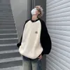 Suéter Patchwork Masculino Inverno Oversize Estilo Japonês Retrô Estilo Preguiçoso Preppy Manga Raglã Casual Solto Malha Tricô